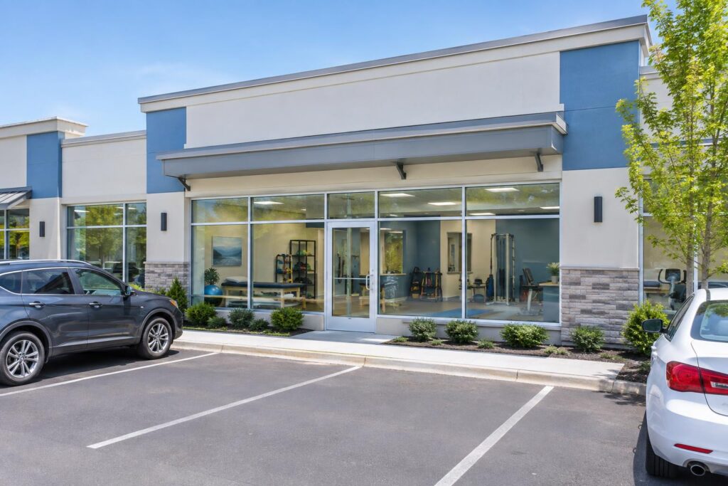 Clinic storefront in a small shopping row